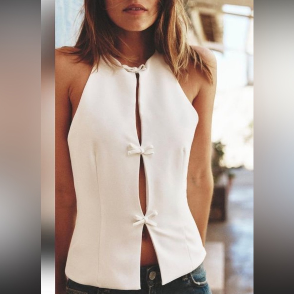 White Zara bow halter going out Top size S NWT